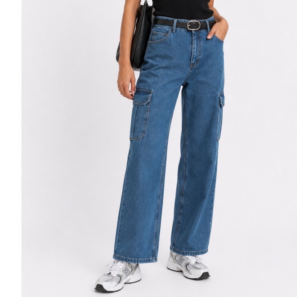 The Frankie Shop Kai Cargo Pants Blue Denim Straight Leg Women's Medium